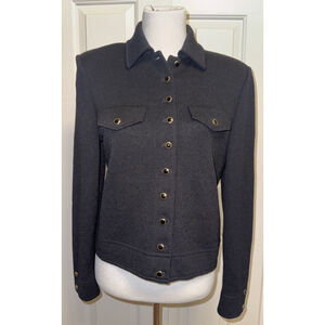 Vintage St John by Marie Gray Knit Blazer Black Gold Button Jacket USA 8 Classic